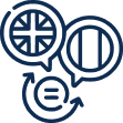 Speech bubbles with symbols and arrows.