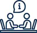 Two people discussing information, icon style.